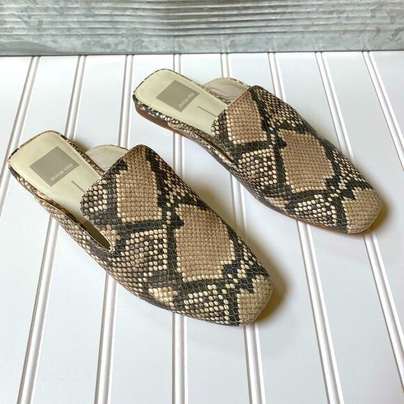 Dolce Vita mules sandals 6 snakeskin print slip on closed toe shoes tan gray NEW - Picture 2 of 8